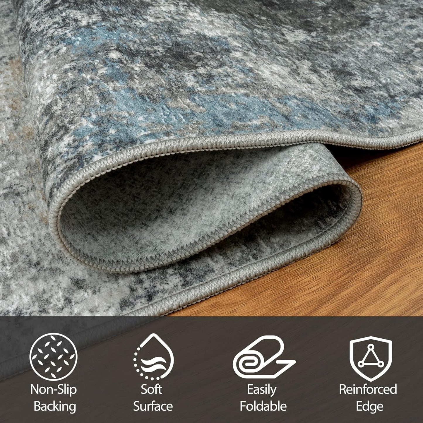 8x10 Area Rugs for Living Room Rug Washable: Abstract Large Rug for Dining Room Bedroom Carpet Non Slip 8 by 10 Indoor Modern Nursery Home Office Blue Grey
