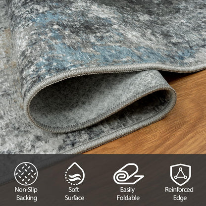 8x10 Area Rugs for Living Room Rug Washable: Abstract Large Rug for Dining Room Bedroom Carpet Non Slip 8 by 10 Indoor Modern Nursery Home Office Blue Grey
