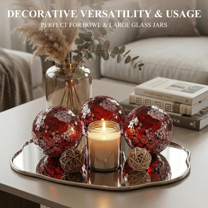 DomeStar 3PCS Decorative Balls for Bowls, 3 Inch Dark Red Orbs Glass Balls for Centerpiece Bowls Mosaic Sphere for Home Decoration Dining Table