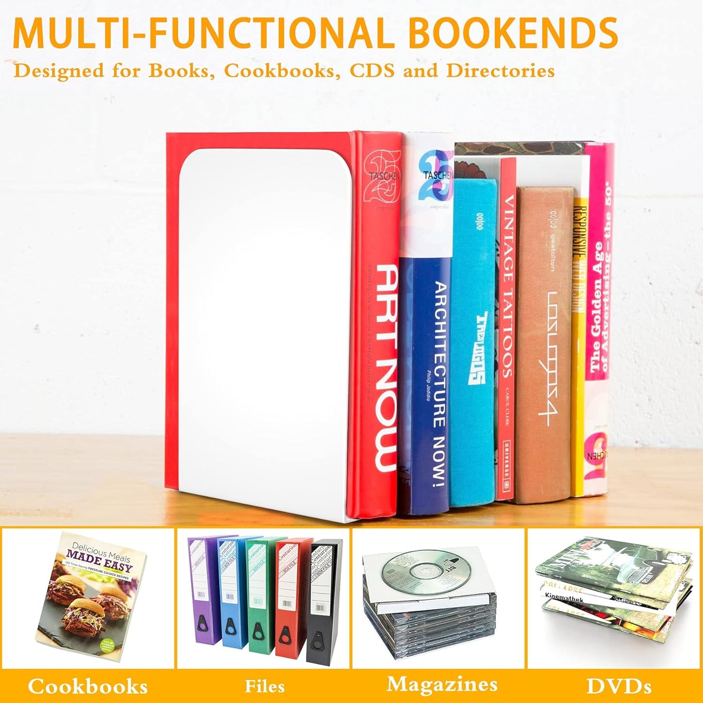 VFINE Bookends 4 Pairs, Black Metal Book Ends, Bookends for Shelves, Book Stopper for Heavy Books, Book Dividers for Home Office School Supplies