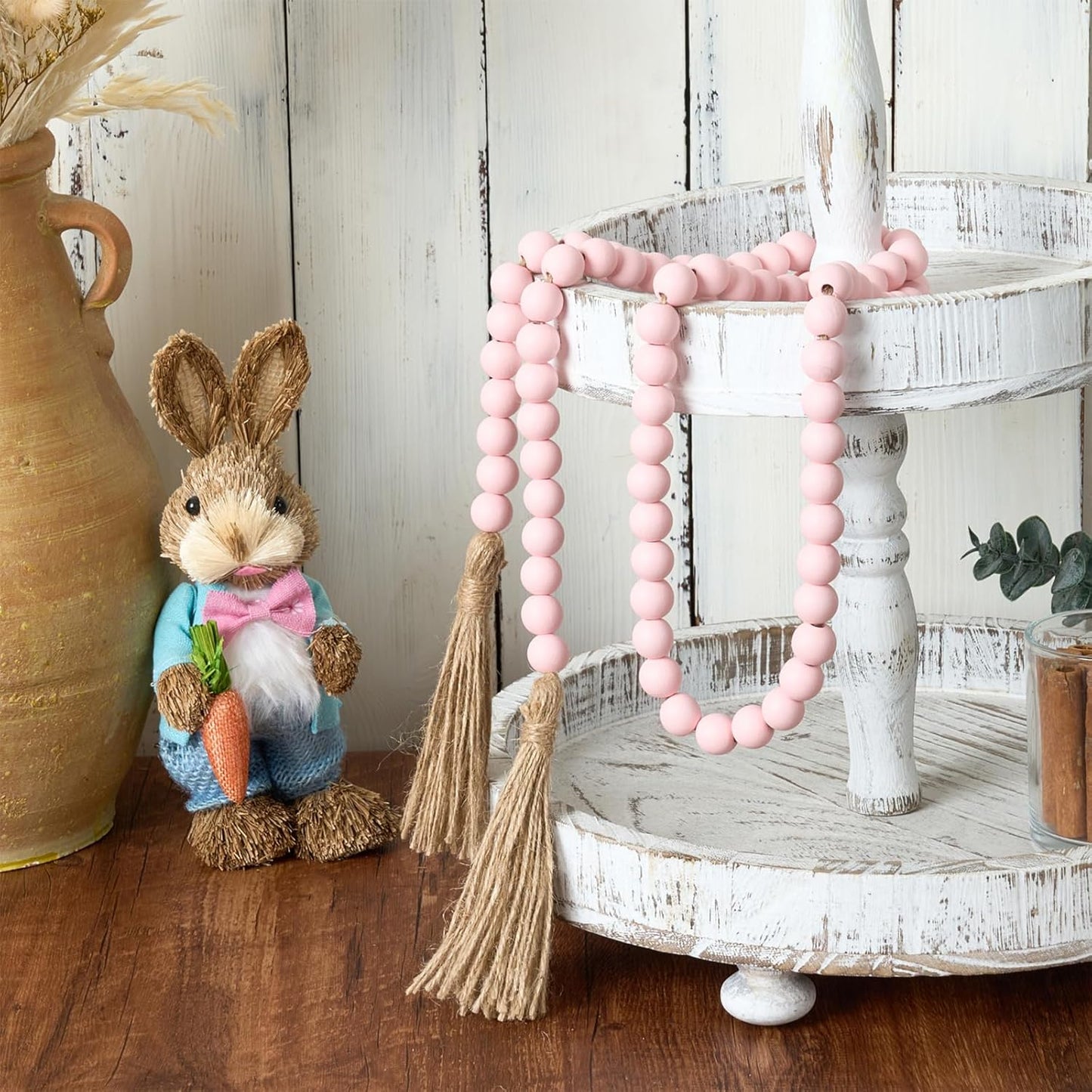 OMISHE 59in Wood Bead Garland with Tassels, Decorative Beads, Farmhouse Wooden Beads Garland for Wall Hanging Home Festival Decor, Aqua, Teal