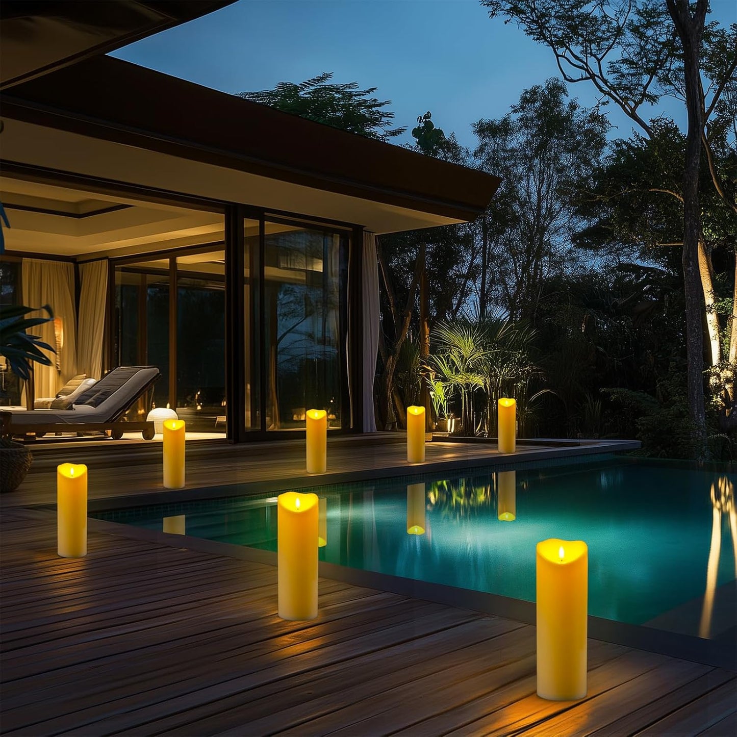 Homemory 6"x3" Outdoor Waterproof Flameless Candles, LED Candles, Battery Operated Candles with Remote and Timers, Electric Fake Plastic Pillar Candles, Ivory White, Set of 2
