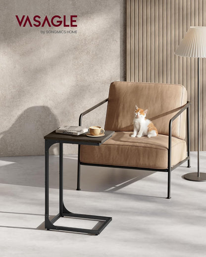 VASAGLE C-Shaped End Table, Small Side Table for Couch, Sofa Table with Metal Frame for Living Room, Bedroom, Bedside, Rustic Brown and Black