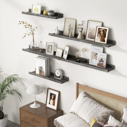 FLYJOE Picture Ledge Shelf, Floating Shelves Set of 2, Solid Pine Wood 55'' Long Large Nursery Book Shelves for Toys Storage, Kids Bookshelf for Living Room Bedroom Decor Books Photo Frames, Walnut