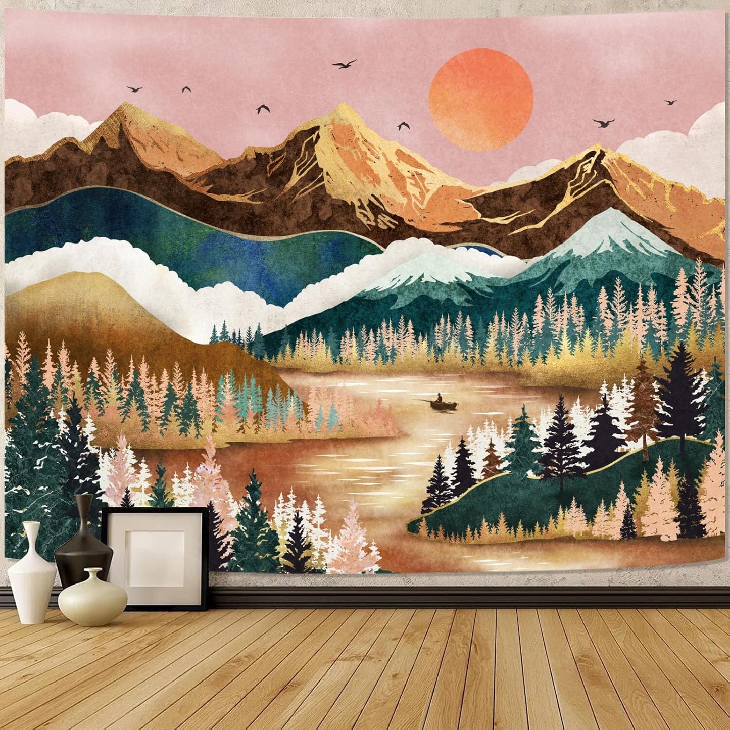 Zussun Black and White Tapestry Starry Night Mountain Tapestries for Bedroom Aesthetic Moon and Stars Tapastry's Wall Hanging Dark Nature Forest Wall Tapestry for Living Room Dorm (48'' × 36'')