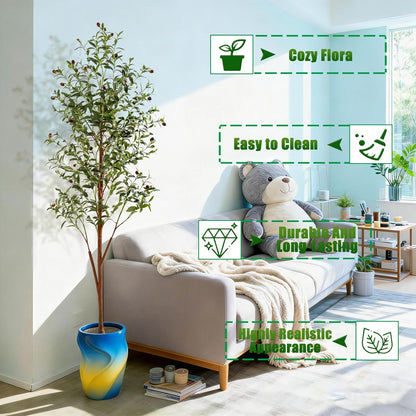 6FT Artificial Olive Tree Indoor, Tall Faux Olive Tree with Pot&Basket, Large Fake Olive Tree with Realistic 1080 Silk Leaves and 60 Fruits for Living Room Home Office Decor.