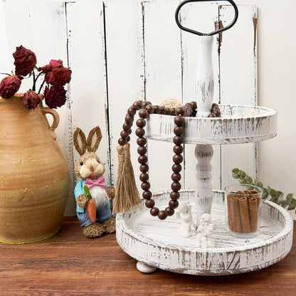 OMISHE 59in Wood Bead Garland with Tassels, Decorative Beads, Farmhouse Wooden Beads Garland for Wall Hanging Home Festival Decor, Aqua, Teal