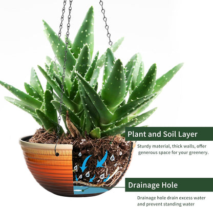 Vanslogreen 2 Pack Hanging Planters for Indoor Outdoor Plants, 10 Inch Hanging Planter with Drainage Hole & Plug Glazed Hanging Baskets Flower Pots for Garden Home (Blue)