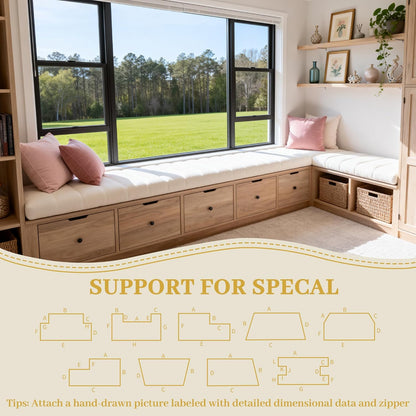 Custom Size Bench Cushion, Custom Bench Cushions for Indoor Furniture, 75D Foam Furniture Window Seat Cushion, Breakfast Nook, Mudroom, Banquette Bench Cushion, Non-Slip Bottom, Pipe Design