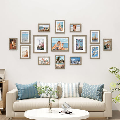 Vittanly 15 Pack Picture Frames Collage Wall Decor for Mounting or Tabletop Display, Gallery Frame Set for Family, Multi Sizes Including 3pcs 8x10, 6pcs 5x7, 6pcs 4x6, Black