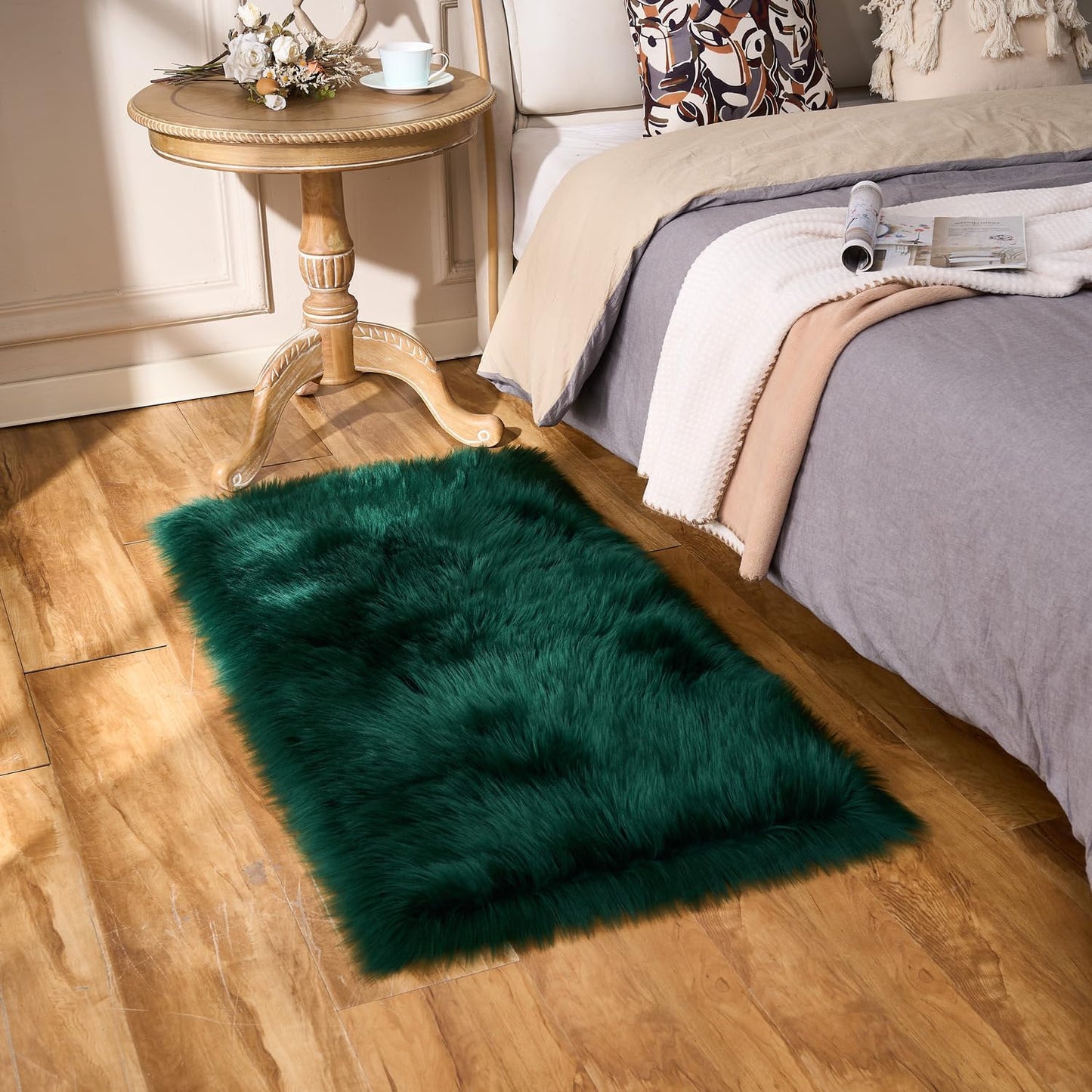 EasyJoy Ultra Soft Fluffy/Fuzzy Shaggy Area Rug Faux Fur Chair Cover Seat Pad for Bedroom Floor Sofa Living Room (2 x 6 ft Sheepskin, Beige)