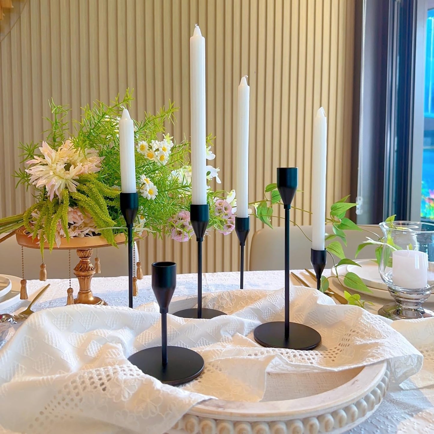 French Gold Taper Candle Holders for Wedding Table Centerpiece,Tall Taper Candlestick Holders Bulk Set of 6,Metal Candle Stick Holders for Dinning or Mantel Centerpiece,Party Home Decor