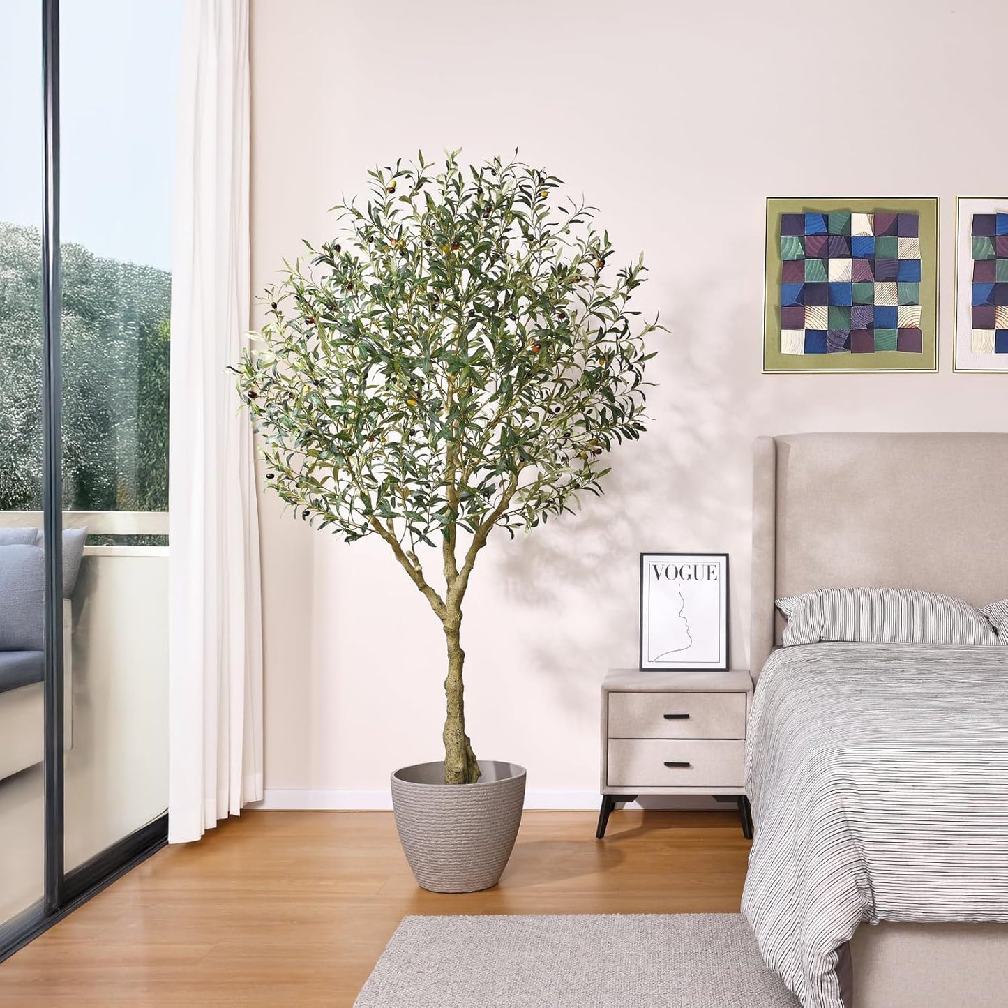 Verinatural Olive Tree Artificial Indoor, 8FT Tall Faux Olive Tree with 18in White Planter, Artificial Plants with Natural Wood Trunk and Lifelike Fruits for Home Office Decor,VN205