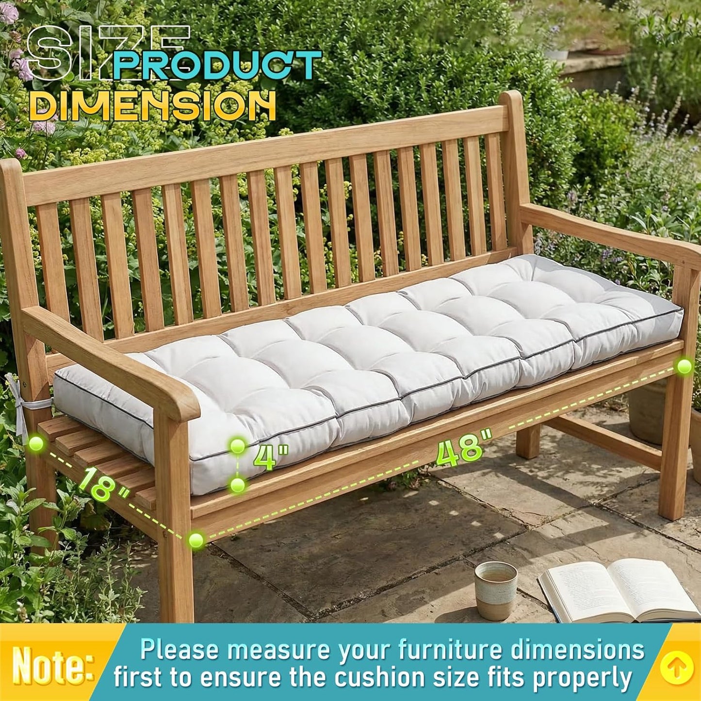 Outdoor Bench Cushion, Tufted Patio Seat Pad for Garden Bench, Porch Swing, Indoor/Outoor Furniture (Blue, 48X18X4 inch)
