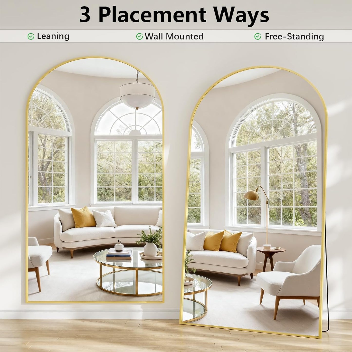 57" x 20" Arched Full Length Mirror - Wall Mounted/Floor Mirror Aluminum Alloy Frame Full Body Mirrors for Bathroom Living Room Bedroom and Entryway,Black
