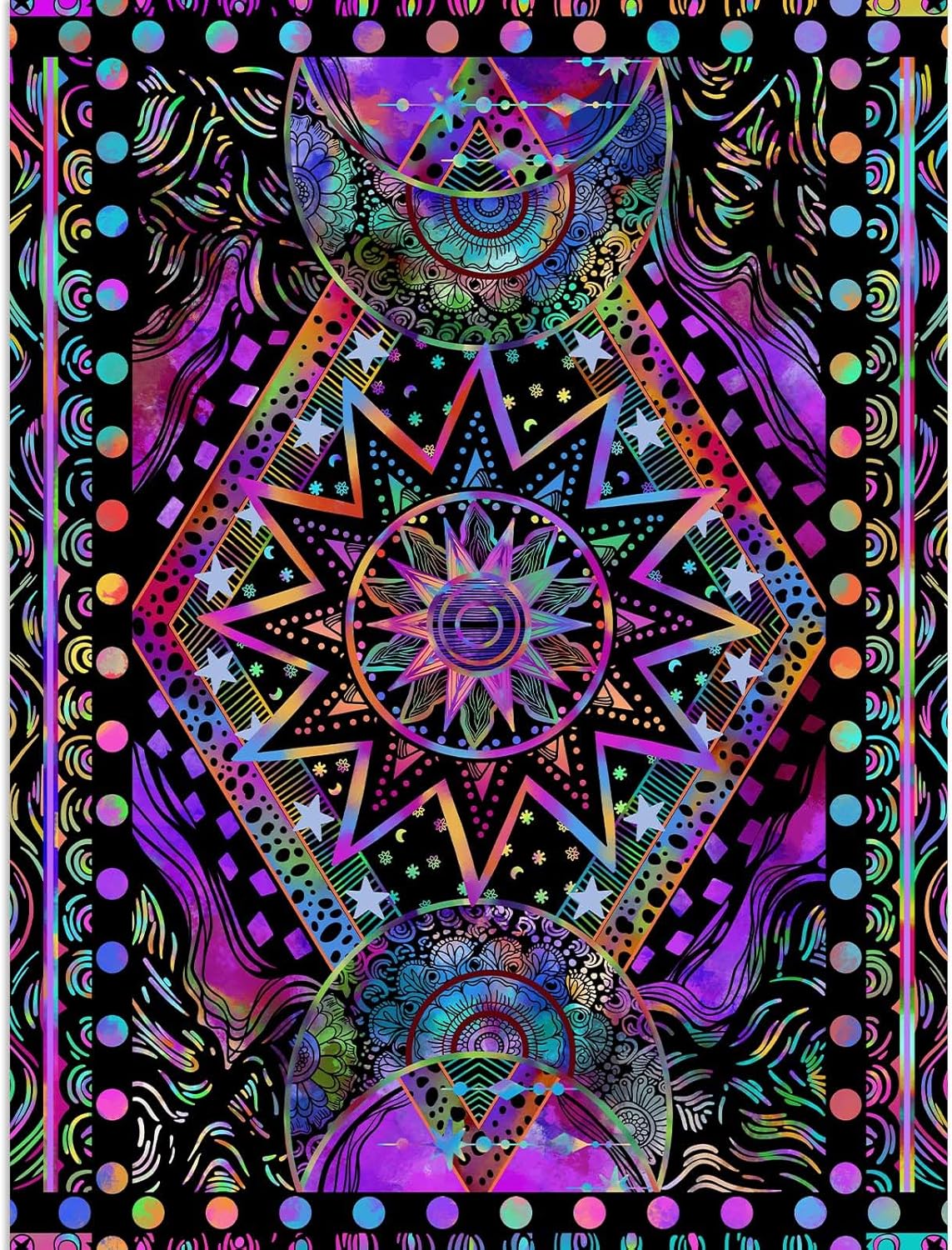 Fowocu Orange Sun and Moon Tapestry Wall Hanging, Indie Hippie Mandala Cool Wall Tapestries, Aesthetic Tapestry for Bedroom Living Room Dorm (Orange, 30'' × 40'')