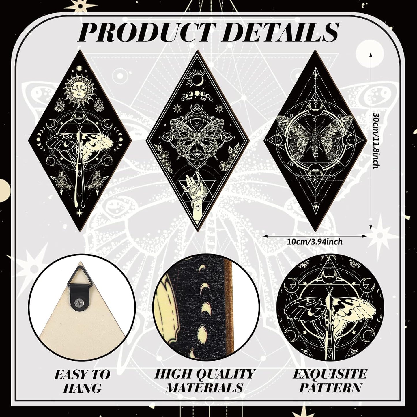 Sintuff 6 Pieces Gothic Wall Decor Boho Sun Moon Phases Wall Art Gothic Minimalist Stars Sun Hanging Wooden Home Decor Farmhouse Pediments for Gallery Living Bedroom Room(Mushroom)