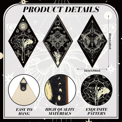Sintuff 6 Pieces Gothic Wall Decor Boho Sun Moon Phases Wall Art Gothic Minimalist Stars Sun Hanging Wooden Home Decor Farmhouse Pediments for Gallery Living Bedroom Room(Mushroom)