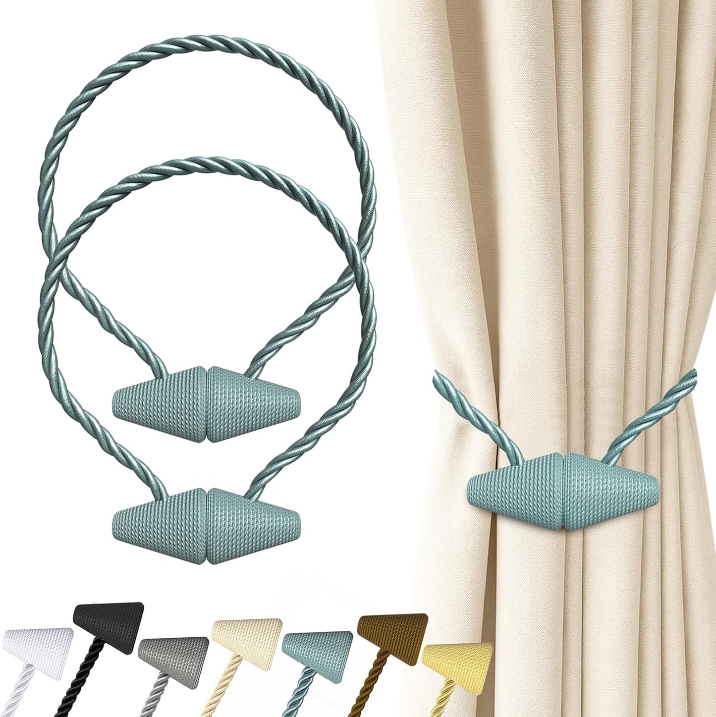 Hion Magnetic Curtain Tiebacks Black 2pcs, Curtain Tiebacks Buckles Holdbacks Holders Hooks Clip for Home Outdoor Bedroom Office Decorative Curtain