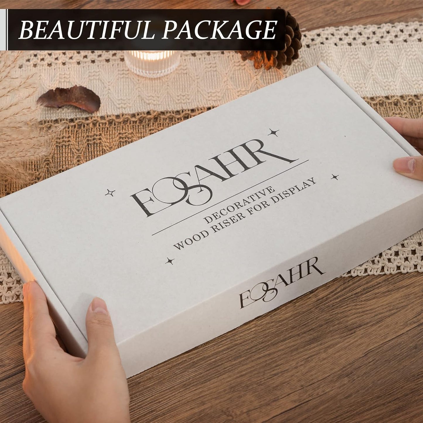EOSAHR Farmhouse Riser for Room Decor : Decorative Pedestal Stand For Display Your Home Decorations and Uniquely Soap Stand - Rustic Bathroom Counter Tray and Kitchen Decor (Natural Wood)