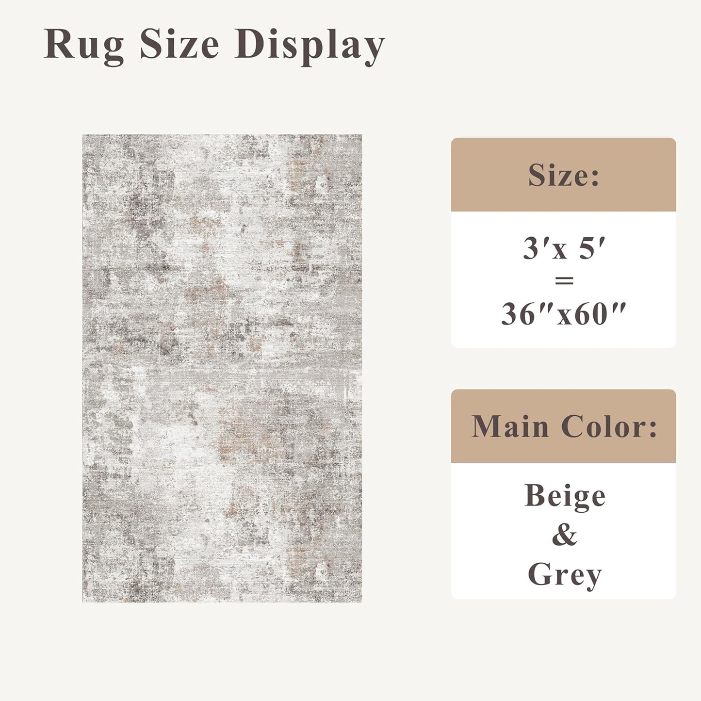 2x3 Washable Non-Slip Area Rug - Soft Low Pile Throw Rug for Kitchen Entryway Bedroom - Modern Indoor Door Mat with Rubber Backing (Beige Grey) - Colors A