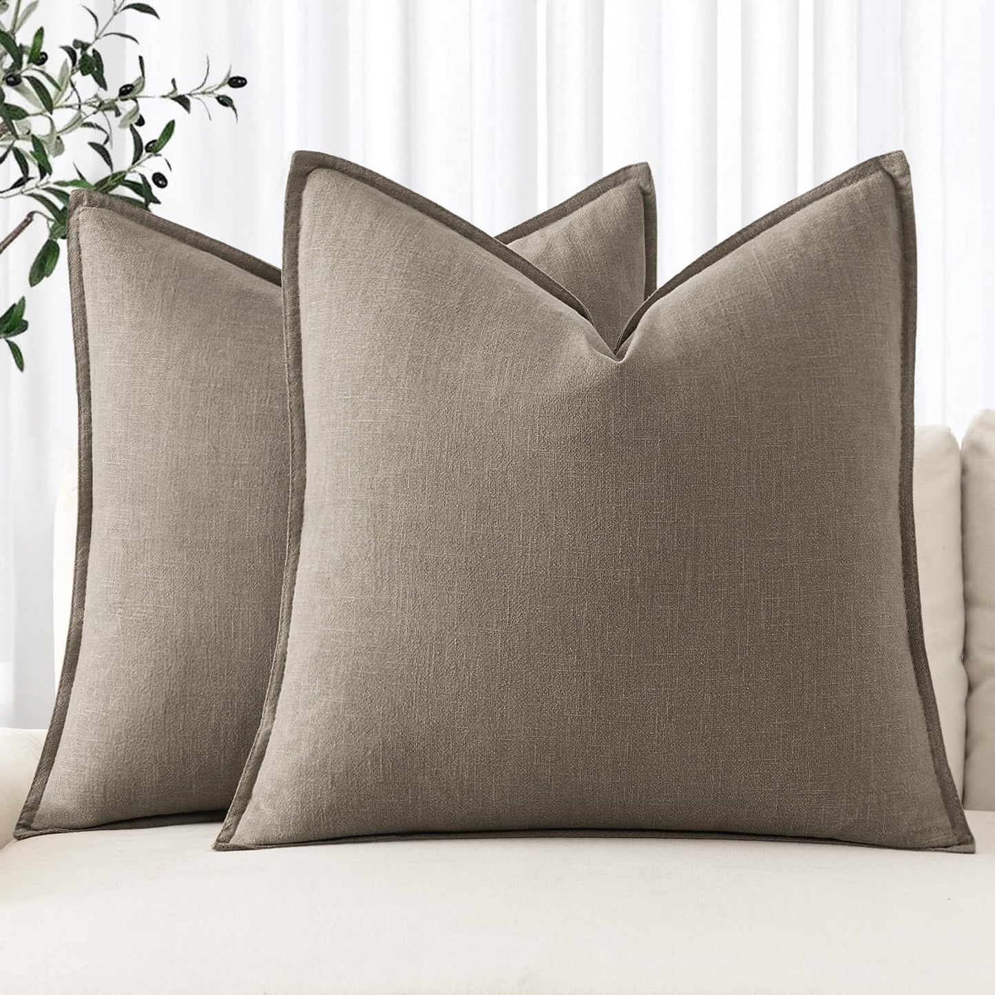 MIULEE Decorative Linen Euro Sham Pillow Covers 26x26 Cream White Boho Farmhouse Neutral Couch Throw Pillows for Bed Pack of 2 Accent Modern Pillowcase Sofa Livingroom Home Decor