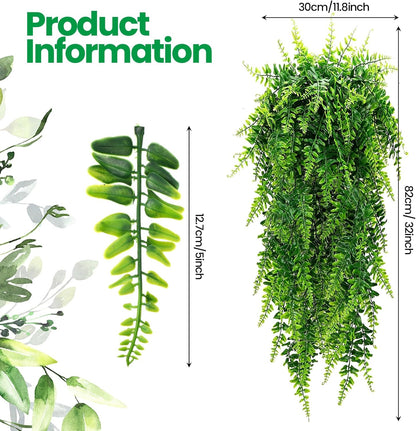 XunYee 28 Pcs Artificial Hanging Plants 32 Inch Plastic Fern Vine Fake Greenery Plant Faux Eucalyptus Vine for Wall Room Wedding Indoor Outdoor Decor, No Baskets (Boston Fern)