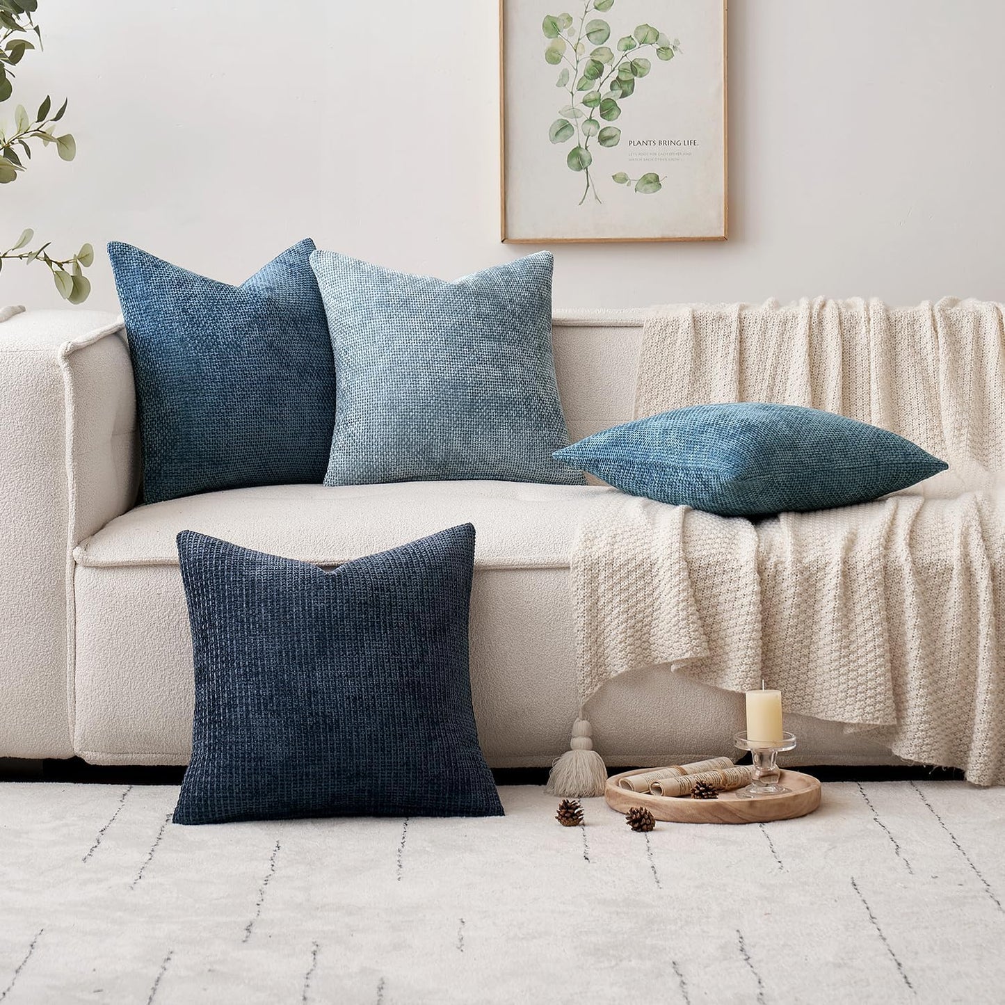 MIULEE Pack of 4 Couch Throw Pillow Covers 18x18 Inch Neutral Soft Decorative Chenille Pillow Covers Farmhouse Boho Cushion Covers for Mid Century Modern Spring Home Decor Sofa Bedroom Living Room