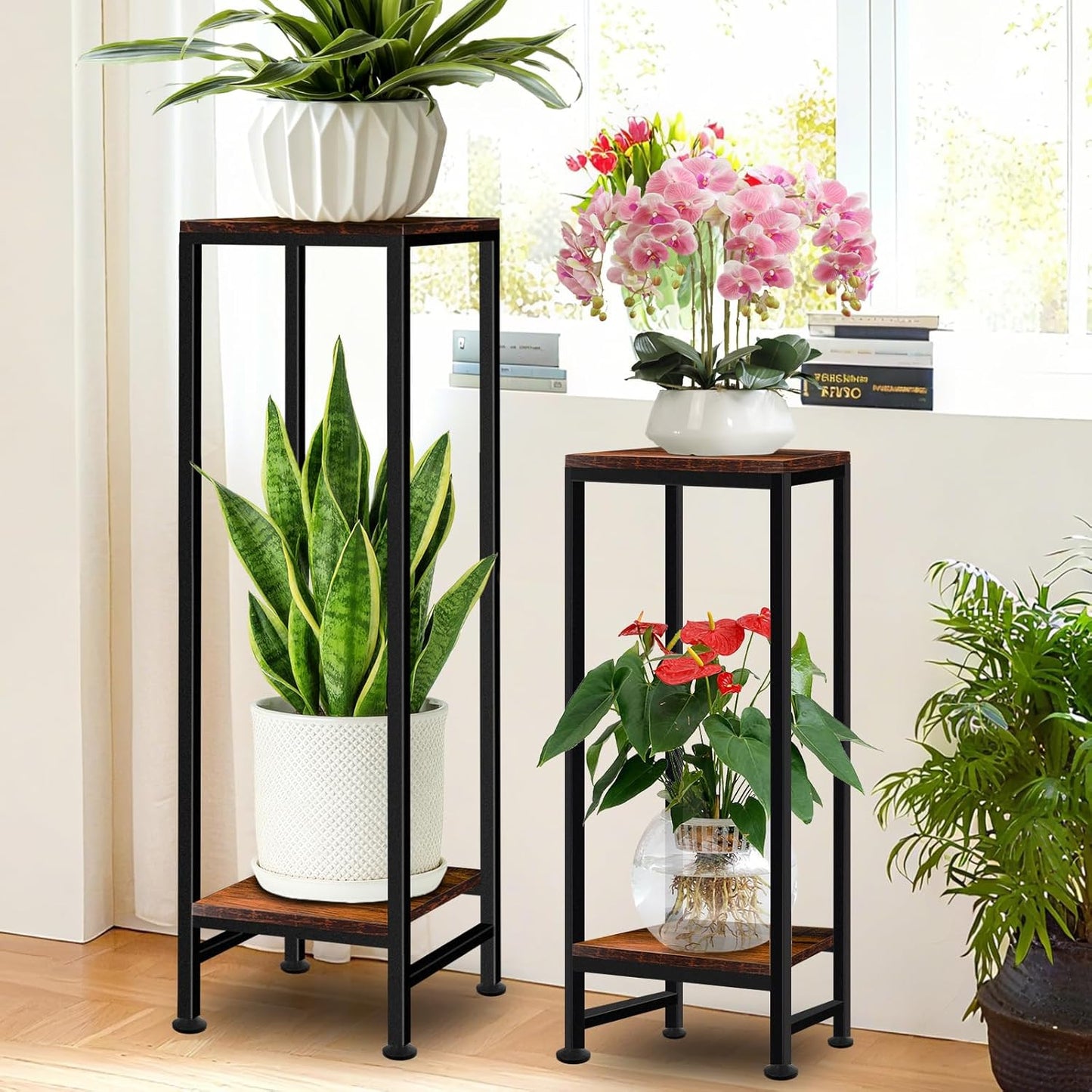 Plant Stand Indoor, Tall Plant stands for Indoor Outdoor Plants, 2 Tier Heavy Duty Plant Shelf 31" Metal Pedestal Stand Modern Corner Flower Stand for Patio, Living Room, Balcony