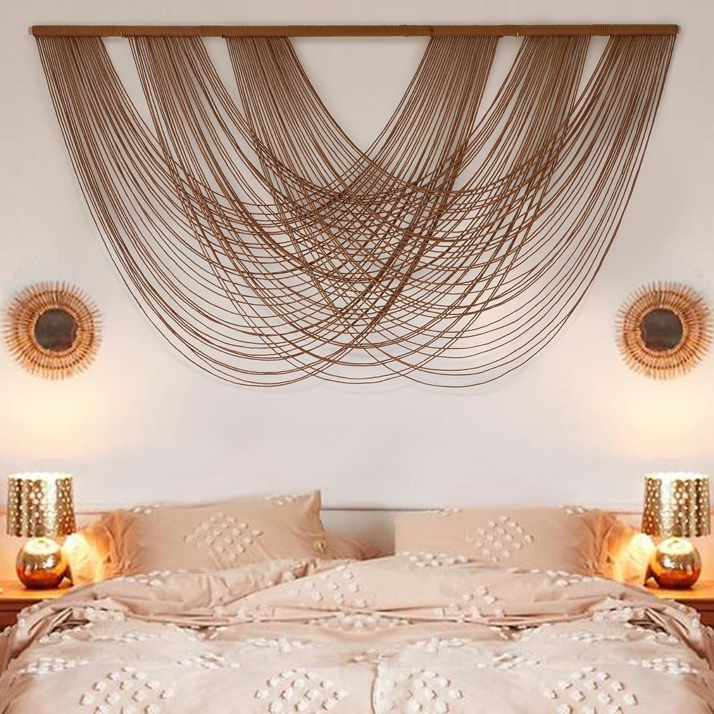 Flber Macrame Wall Hanging Boho Wall Decor Tapestry Dip Dyed Ombre Moss Green Handmade Wall Art Woven Cotton Rope Backdrop with for Bedroom Living Room, 57" W x 39" L