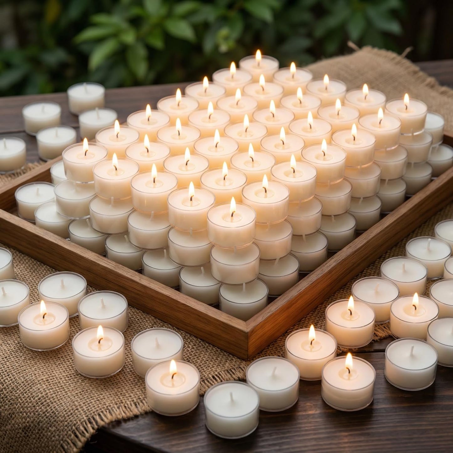 Soy Wax Tealight Candles 100 Packs, 4 Hour Long Burning, Unscented White Smokeless Candles, Non-Toxic Paraffin-Free Clear Acrylic Cup Tea Lights for Weddings, Home, Emergencies & Dinner