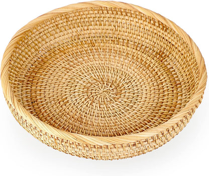 Hipiwe Small Key Basket Bowl for Entryway 7.6" Round Woven Wicker Basket Fruit Serving Tray Woven Basket Wall Decor Rattan Organizer Basket for Keys, Wallet,Whitewash