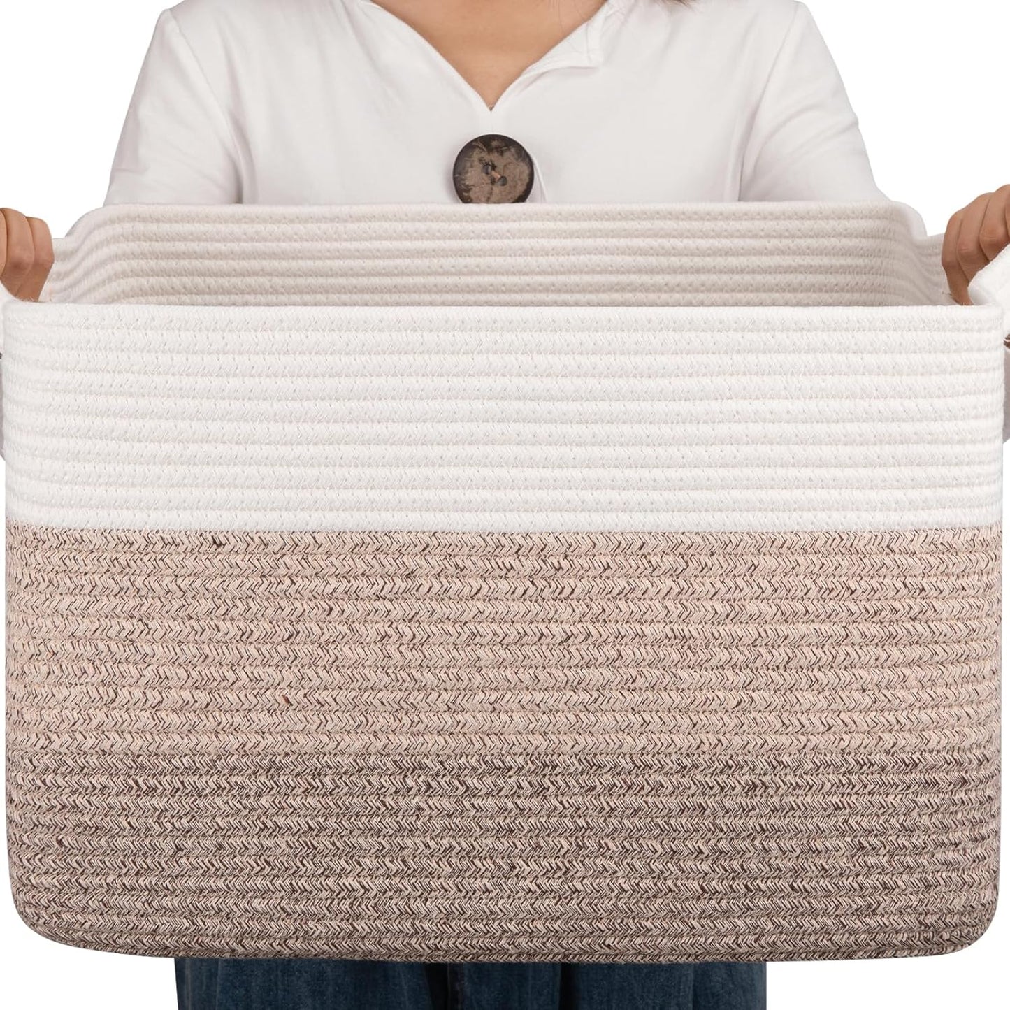 OIAHOMY Large Blanket Basket, 22”x17”x12” Rectangle Woven Baskets, Nursery Blanket Storage Living Room, Toy Storage With Handle, Large Baskets for Organizing-Gradient Yellow
