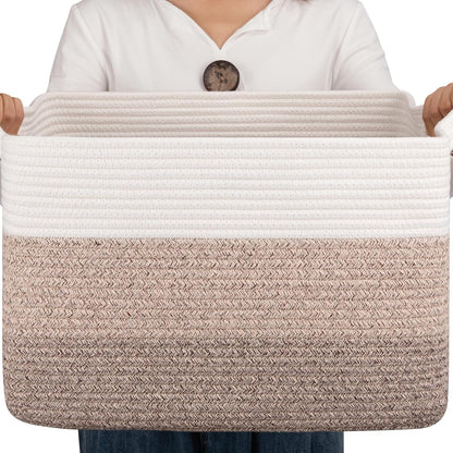 OIAHOMY Large Blanket Basket, 22”x17”x12” Rectangle Woven Baskets, Nursery Blanket Storage Living Room, Toy Storage With Handle, Large Baskets for Organizing-Gradient Yellow