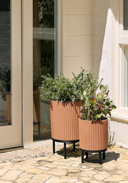Veradek Demi Series Round Planter w/ Stand for Porch/Patio | Durable Plastic-Concrete & Wooden Stand | Modern Décor for Tall Plants, Flowers