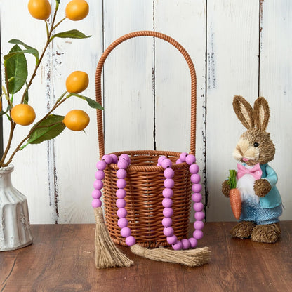 OMISHE 59in Wood Bead Garland with Tassels, Decorative Beads, Farmhouse Wooden Beads Garland for Wall Hanging Home Festival Decor, Aqua, Teal