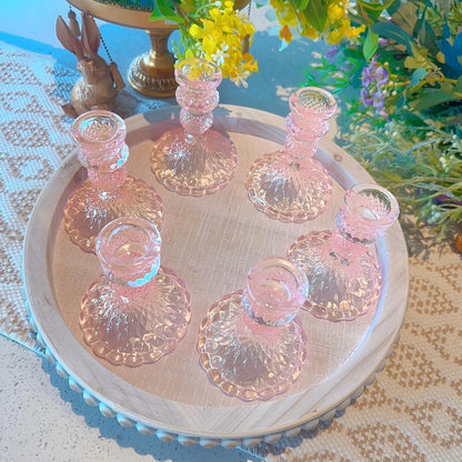 Glass Candlestick Holder,Striped Taper Candle Holders,Set of 6 Candle Stand for Table Centerpieces, Home Decor,Weddings,Festival and Parties (Clear Stripe Pattern)