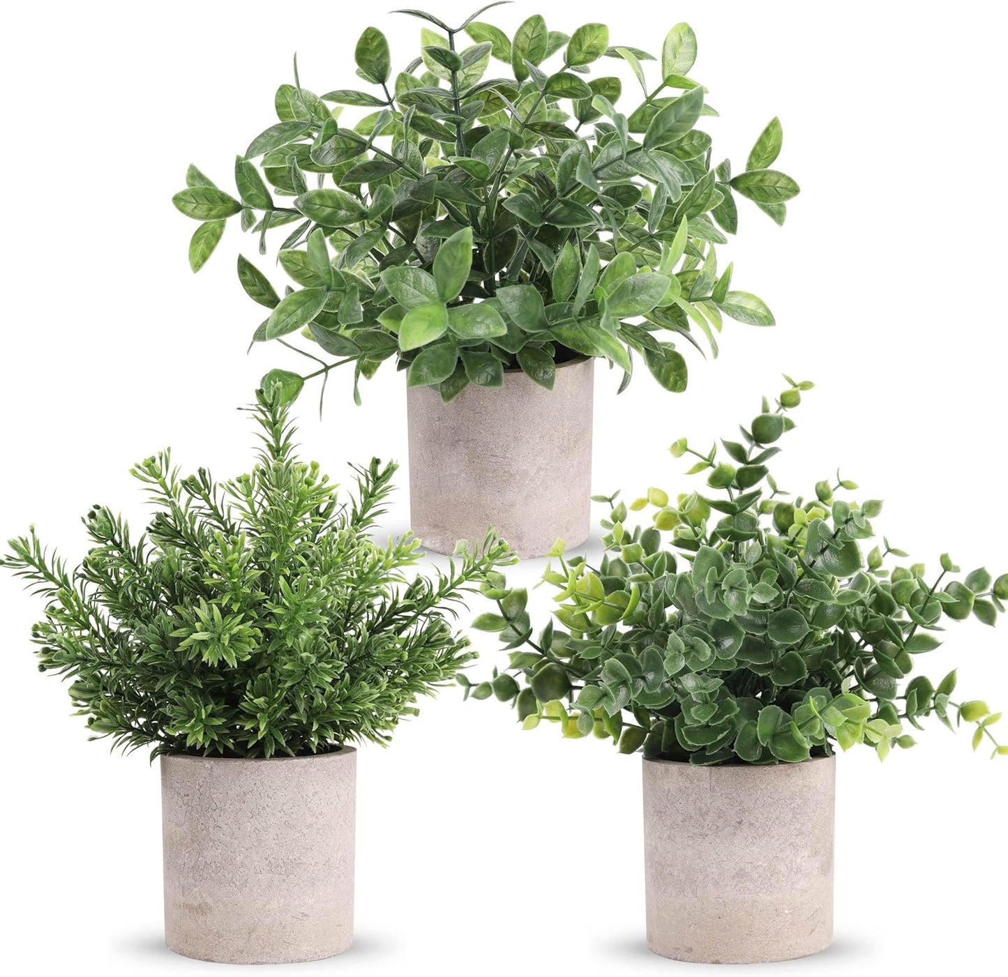 Der Rose 3 Pack Mini Potted Fake Plants Artificial Plastic Eucalyptus Plants Topiaries for Home Office Desk Farmhouse Shelf Room Bathroom Decor(Sage Green)