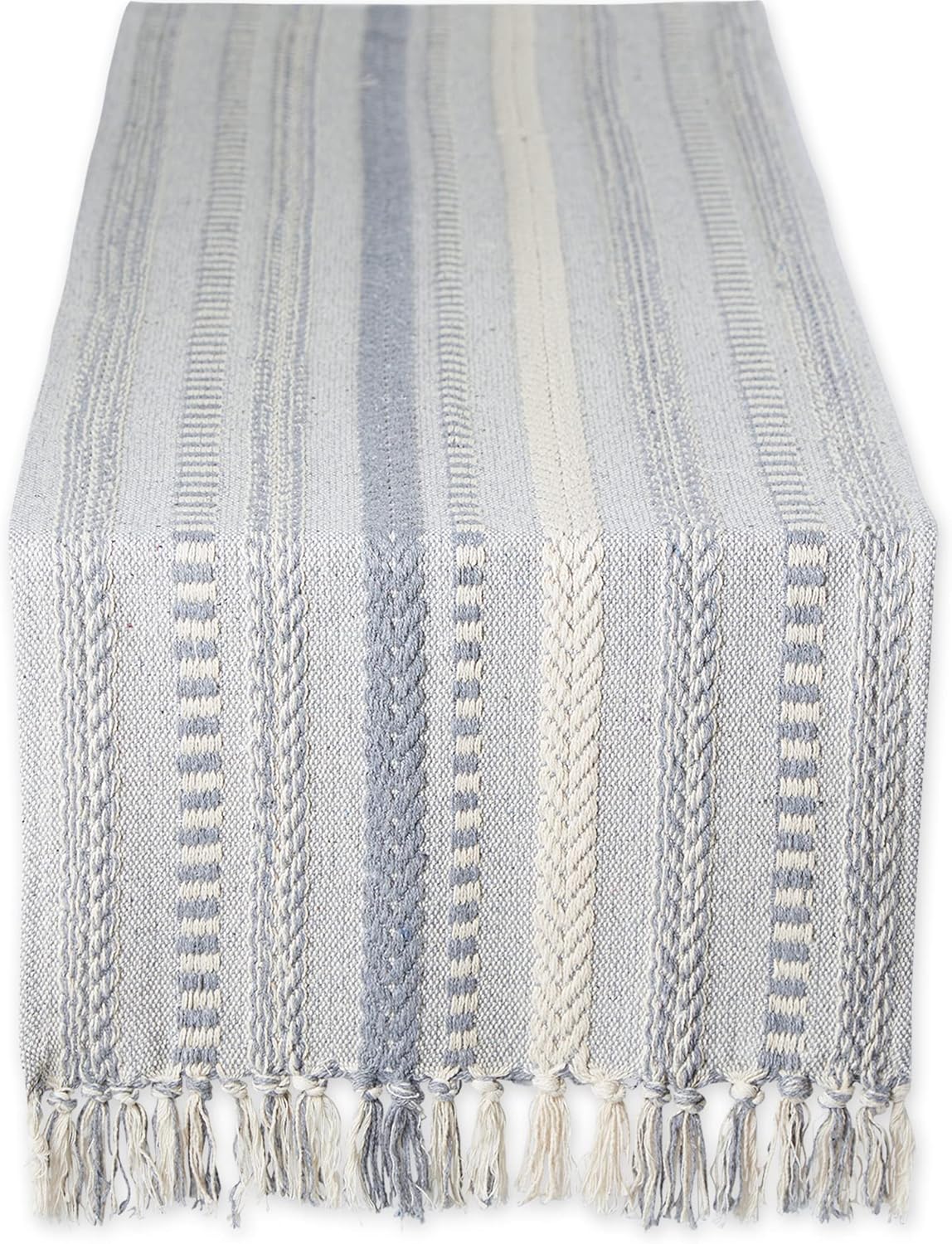 DII Farmhouse Braided Stripe Table Runner Collection, 15x72 (15x77, Fringe Included), Black