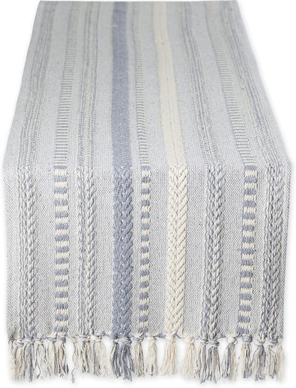 DII Farmhouse Braided Stripe Table Runner Collection, 15x72 (15x77, Fringe Included), Black