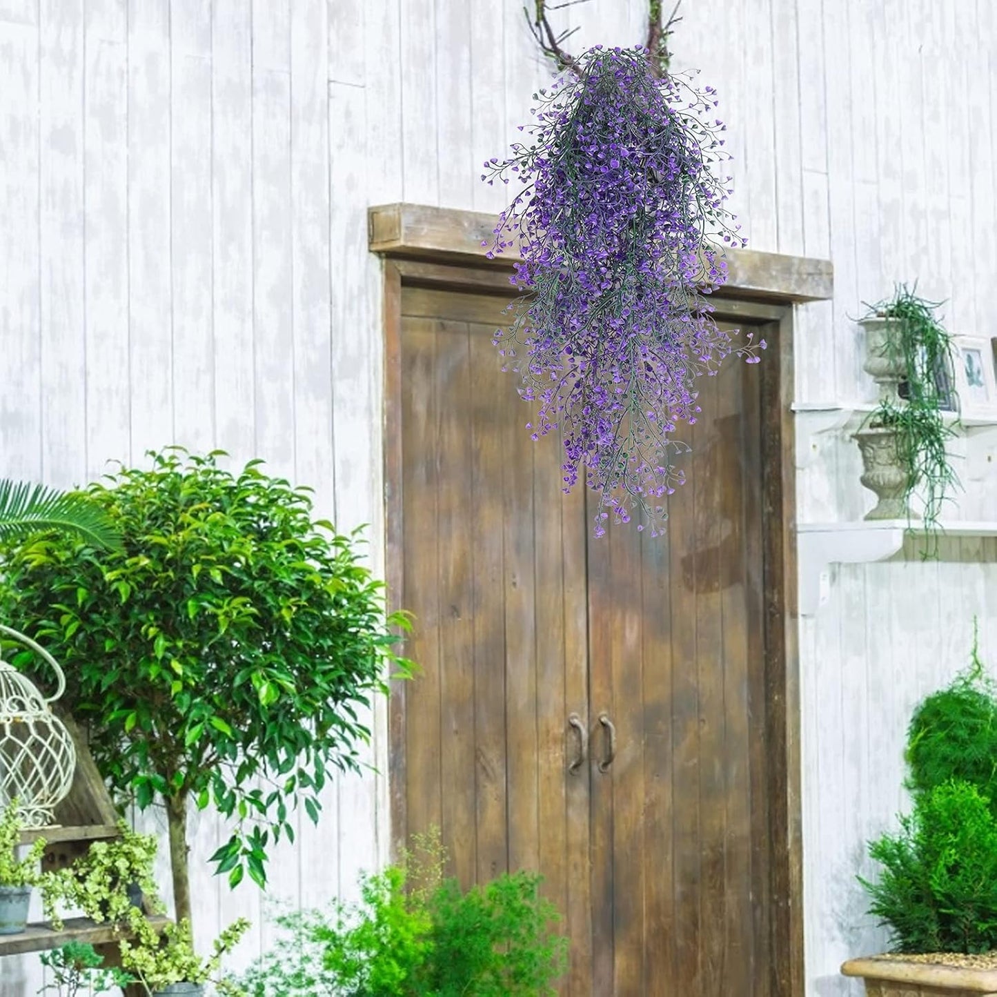 RECUTMS Fake Hanging Plants Artificial Ferns for Outdoor Hanging Faux Plants Vine Ivy Faux Fern Hanging Vines Wall Plants for Home Garden Party Wedding Decor (White 4P)