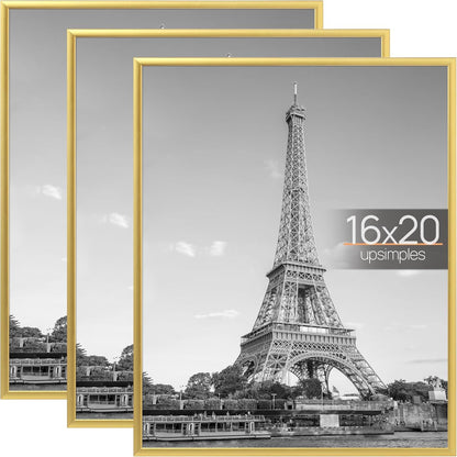 upsimples 24x36 Poster Frame Black 3 Pack, Scratch-Proof Picture Frames 24 x 36 for Photo Gallery - Slide-In Strips, Horizontal or Vertical Wall Mounting