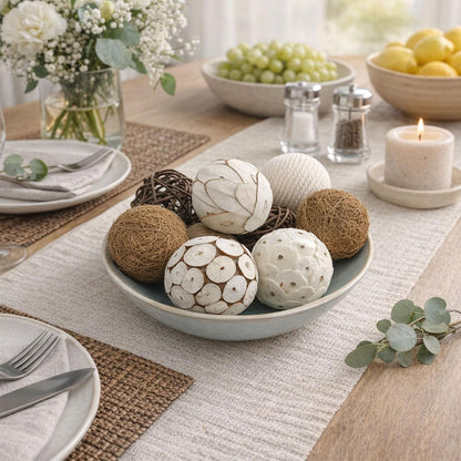 6pcs Decorative Balls for Bowl Centerpiece, 2.4 Inch Orbs Spheres Decor Balls Rattan Wicker Balls for Bowl Fillers, DIY Home Vase Table Decor