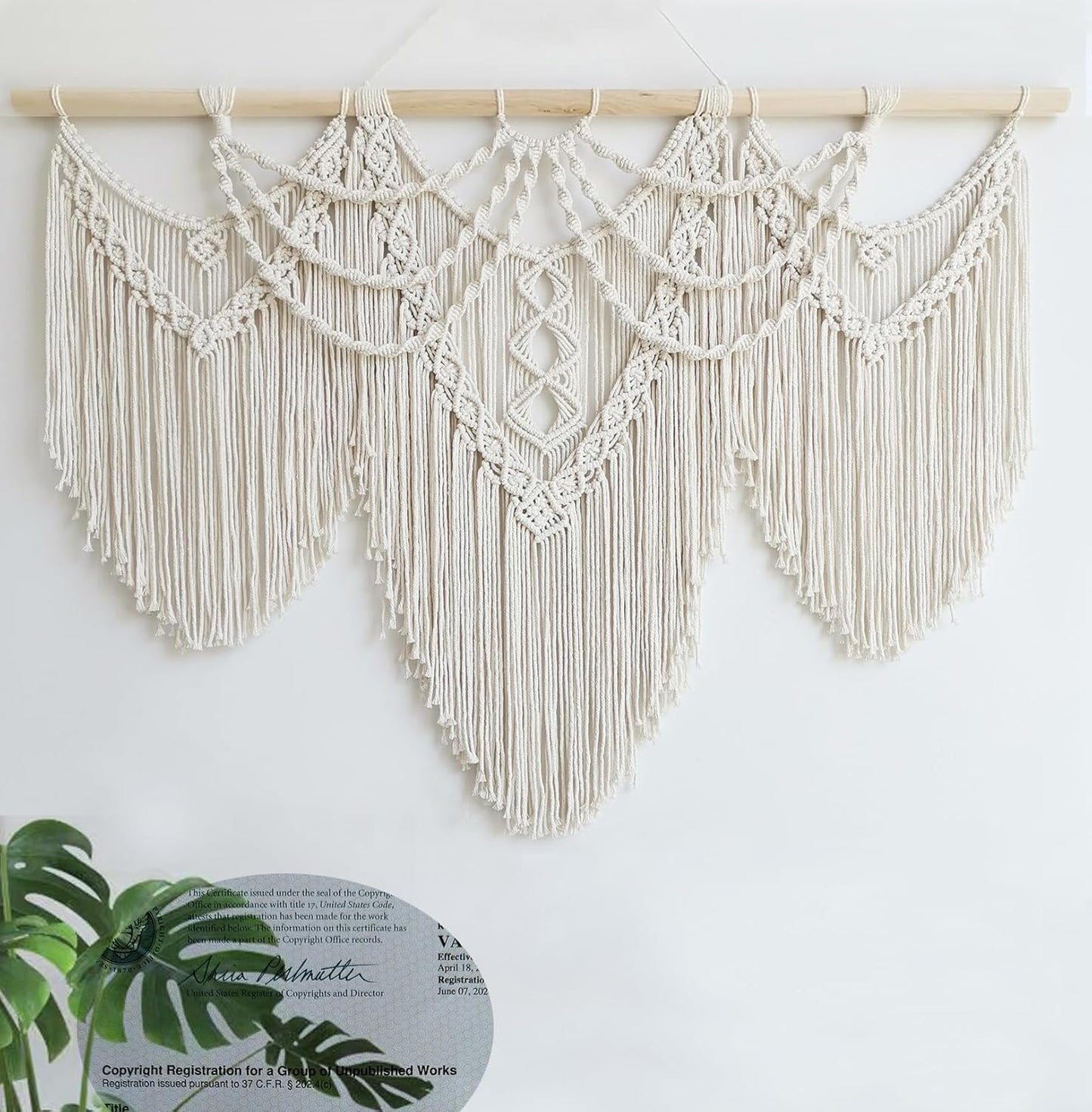 Achart Macrame Wall Hanging Large- Boho Wall Decor- large wall art- Wall Decor Living Room- Macrame Tapestry Boho Decor for Bedroom (Wooden Bead)