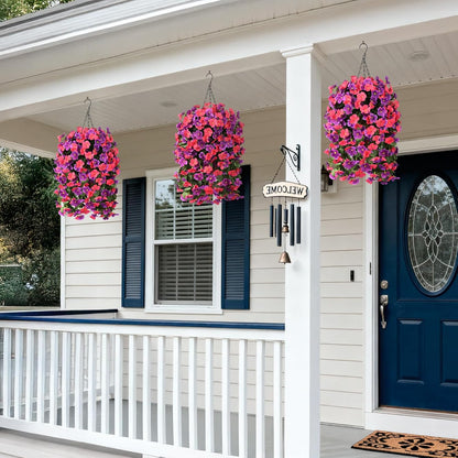 INQCMY Artificial Fake Hanging Plants Flowers Basket for Spring Summer Outdoor Outside Decoration,Faux Silk Begonia Flower in Planter Look Real UV Resistant for Home Porch Patio Balcony Yard Decor