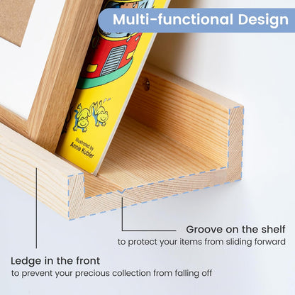 FLYJOE Picture Ledge Shelf, Floating Shelves Set of 2, Solid Pine Wood 55'' Long Large Nursery Book Shelves for Toys Storage, Kids Bookshelf for Living Room Bedroom Decor Books Photo Frames, Walnut
