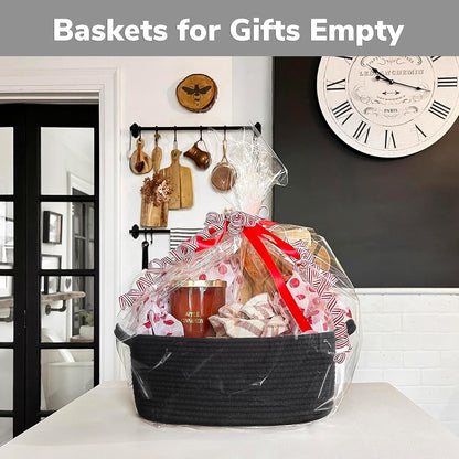 CHICVITA Decorative Gift Basket, Easter Basket for Kids, Woven Rope Storage Baskets with Handles, Nursery Baby Shower Toy Organizer, Grey, 13 x 9.8 x 5 inches