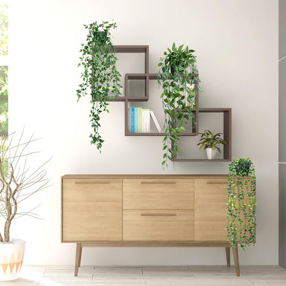 Sggvecsy Fake Hanging Plants 6 Pack Artificial Hanging Eucalyptus Plants Potted Greenery Faux Mandala Vine String of Pearls Boston Fern Ivy Vine Leaves Pea Pod for Home Indoor Outdoor Shelf Wall Decor