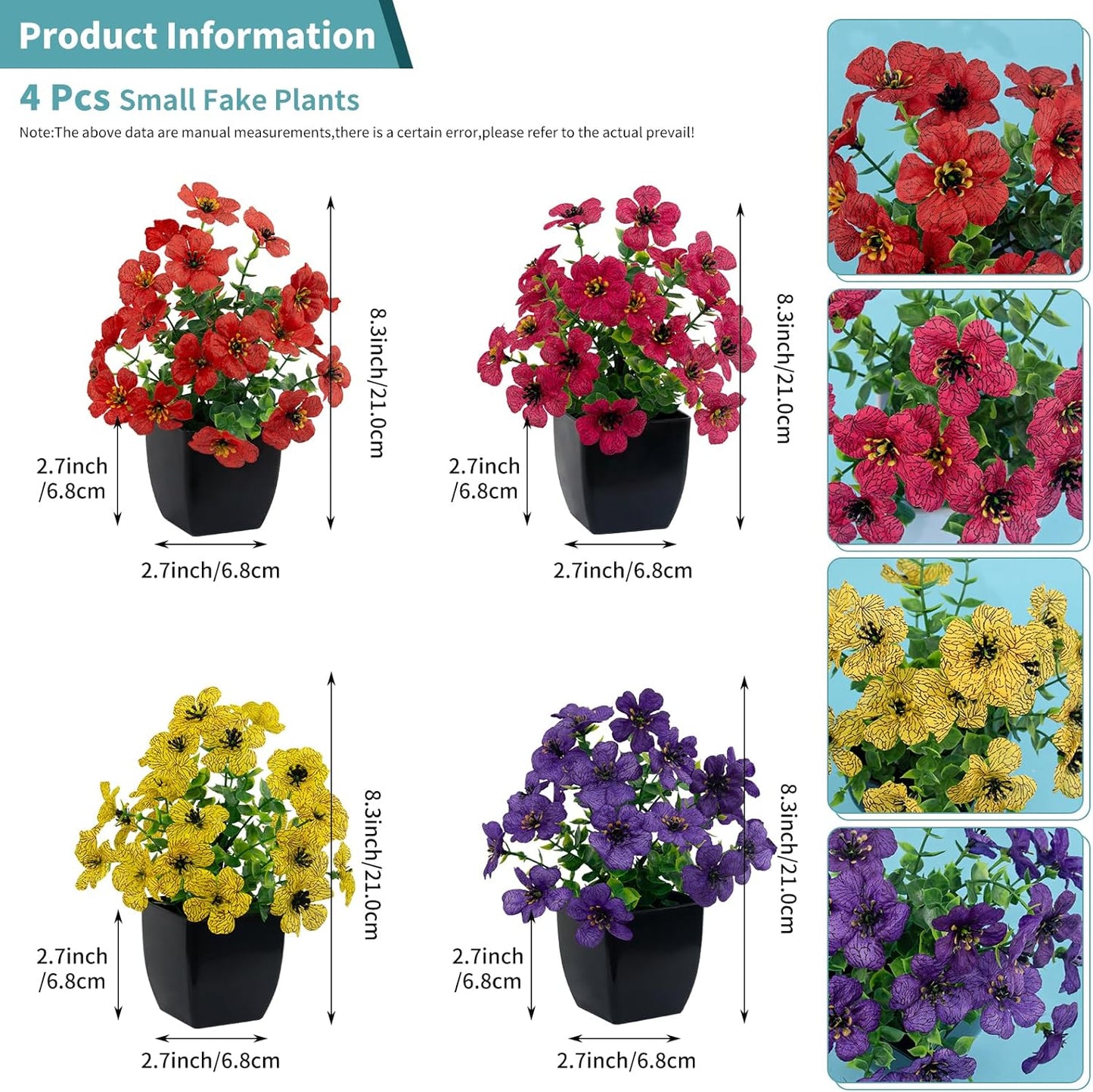 LOYWREE 4 Pack Small Artificial Mums Flowers in White Pots, Fake Mini Potted Plants, Spring Floral Decor for Home Bathroom Shelves Office Desk Table Centerpiece Indoor Decoration