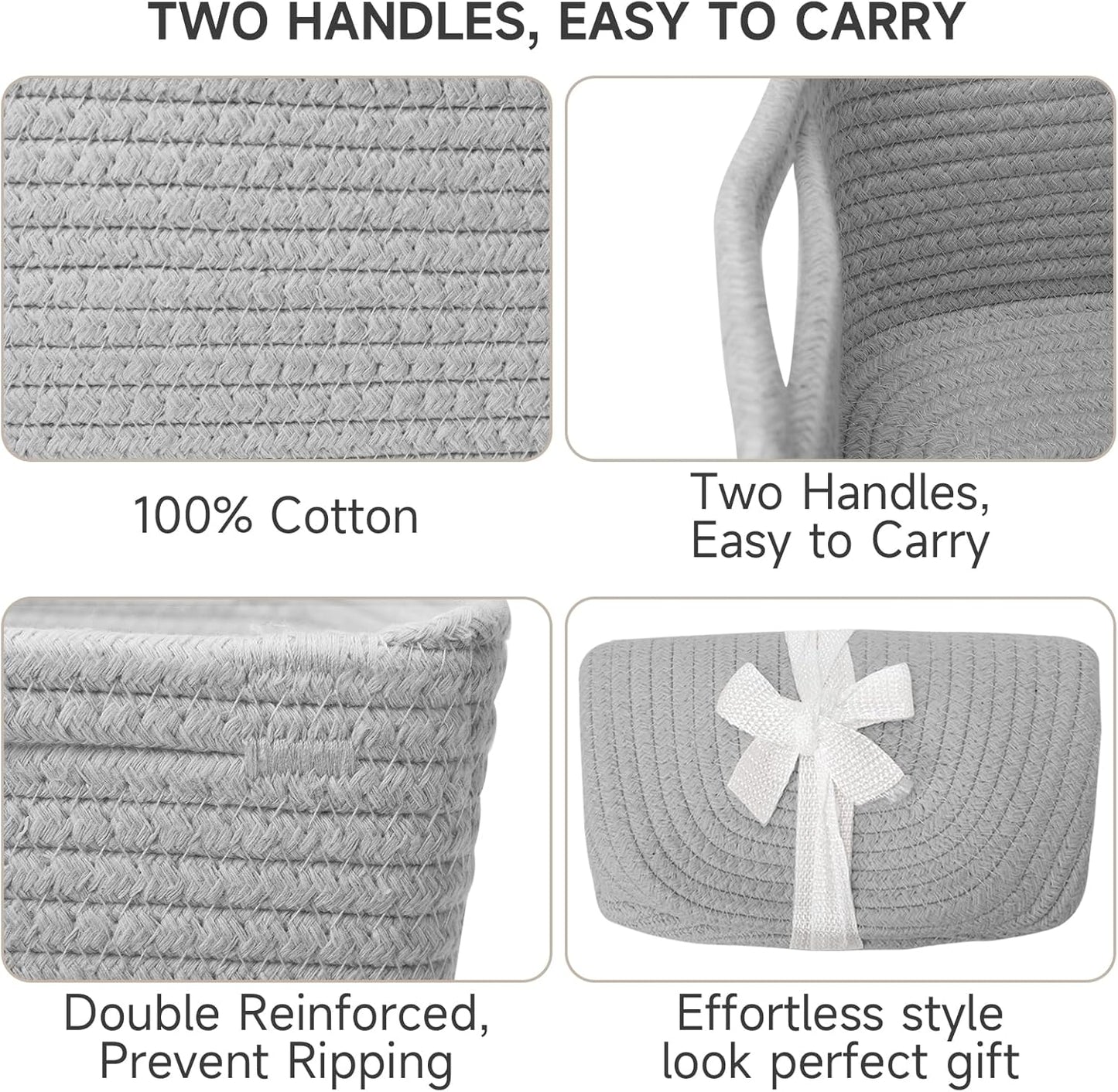 3-Pack Small Storage Baskets for Organizing | Woven Shelf Toy Basket | Rope Baskets for Gifts Empty | Closet Organizer Bins with Handles | Cube Decorative Box | 11.8×7.8×5.1” | Mixed brown